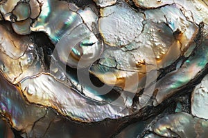 A close-up view of an abalone shell pattern, suitable for use in design or editorial contexts