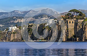 A close up view across the marina Piccola towards the cliffs in Sorrento, Italy