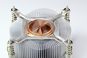 A close up view of active aluminum and copper heatsink for computer CPU