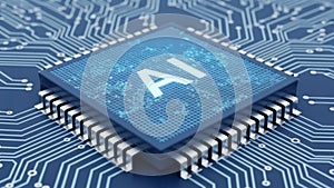Close-up view of advanced ai processor on circuit board isolated on white background