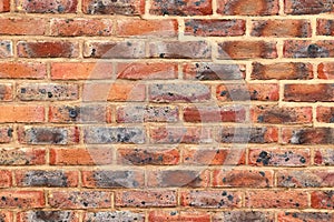 Close up view on aged and weathered red brick wall textures in high resolution