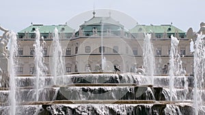 Close-up view of amazing fountain near upper Belvedere in Vienna, Austria in sunny day