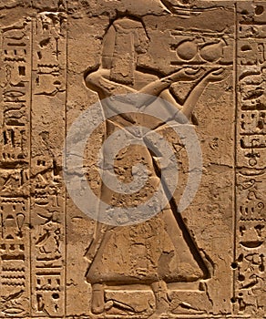 Close up View of Ancient Egyptian hieroglyph writings on Temple wall