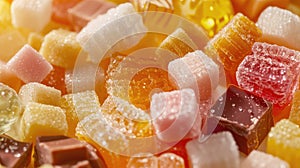 Close-up view of assorted colored jelly fruit sweets