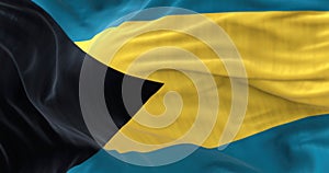 Close-up view of the Bahamas national flag waving in the wind