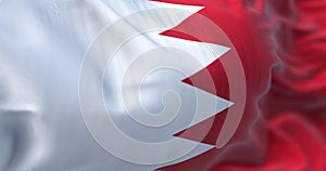 Close-up view of the Bahrain national flag waving in the wind