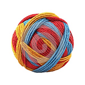 Vibrant Red, Blue, and Yellow Yarn Ball for Craft Projects