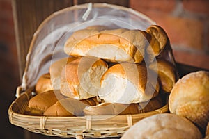 Close up view of basket with fresh bread