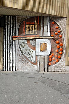 Close up view of beautiful colorful wall of building