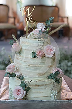 Close Up View of Beautiful Wedding Cake