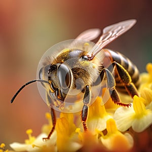 A close up view of a bee collecting pollen