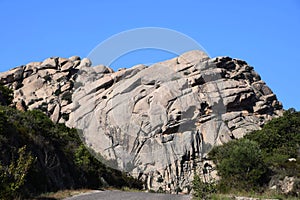 Close-up view of big granite rock, rocky granitic massif