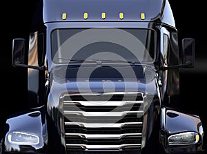 Close-up view of black fuel cell powered American truck on black background