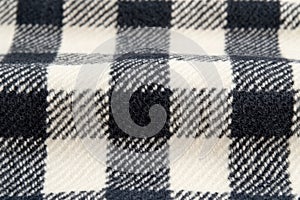 Textured Black and White Buffalo Plaid Wool Fabric