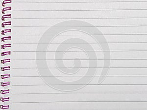 A close-up view of a blank, lined notebook page.