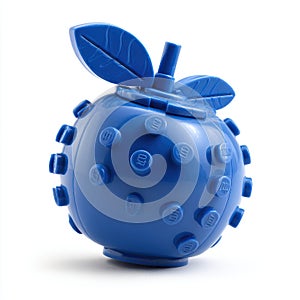 Blue Plastic Block Apple Model on White Background