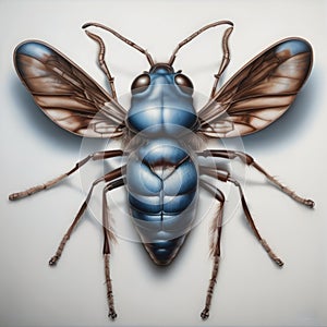 Close-Up View of a Blue Housefly With Detailed Wings and Antennae