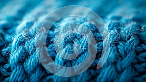 Close Up View Of Blue Knitted Fabric Texture