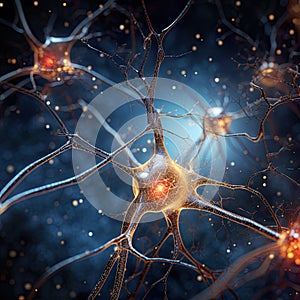 close-up view of brain neurons firing, representing abstract medical science concept