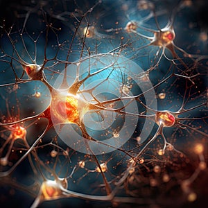 close-up view of brain neurons firing, representing abstract medical science concept photo