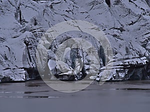 Close-up view of the breakoff edge of SÃÂ³lheimajÃÂ¶kull, an outlet glacier of MÃÂ½rdalsjÃÂ¶kull, in southern Iceland.