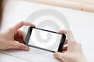 Close up view of businesswoman using her phone