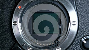 Close up view of camera sensor shutter motion mechanism,mirrorless technology