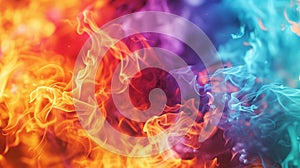 A close-up view capturing a mesmerizing array of different colored flames, each dancing with its own unique brilliance, Ai