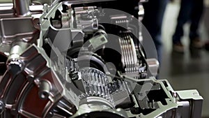 Close up view of car engines mechanical engineering.