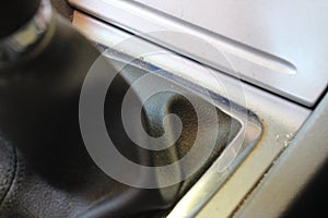 Close-Up View of a Car Gearshift Console with Leather Features
