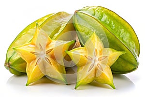 Close up view of the carambola on the white