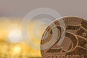 Close up view of 25 Centavos Brazilian coin photo