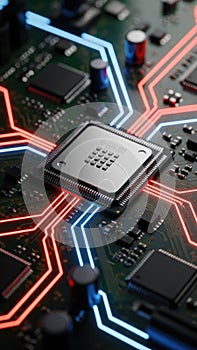 Close-up view of a central processing unit on a circuit board