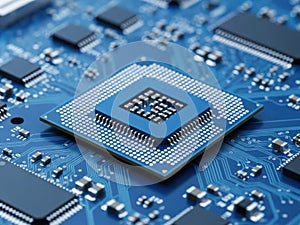 Close-up view of a central processing unit on a circuit board