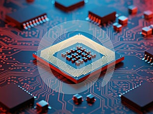 Close-up view of a central processing unit on a circuit board