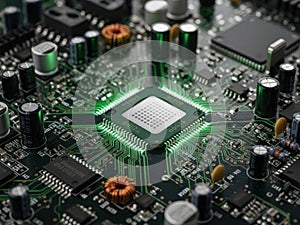 Close-up view of a central processing unit on a motherboard