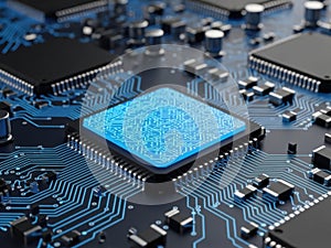 Close-up view of a central processor on a circuit board