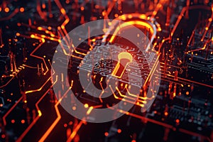 A close-up view of a circuit board featuring a lock