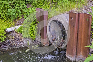 Close up view of cleaning net for groove waste at end of water pipe . Environment concept.