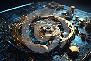 Close Up View of Clock Mechanism. Generative AI.
