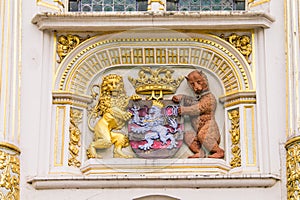 Close up view of the coat of arms of the city of Bruges, Belgium