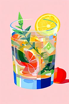 Close-up view of a cocktail glass, rendered in the distinctive style of Matisse. photo