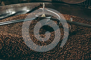 close up view of coffee beans roasting