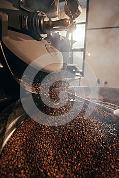 close up view of coffee beans roasting