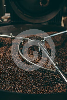 close up view of coffee beans roasting