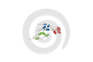 Close-up view of a collection of red, blue, and green LED (Light Emitting Diode) components