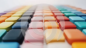 A close-up view of a colorful array of objects arranged in a grid-like pattern.