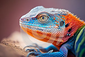 Close-up view of a colorful chameleon lizard, Ai Generated