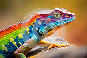 Close-up view of a colorful chameleon lizard, Ai Generated image