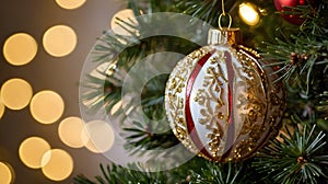colorful Christmas decoration ball on snow. Christmas ornament close-up view. Christmas background photo